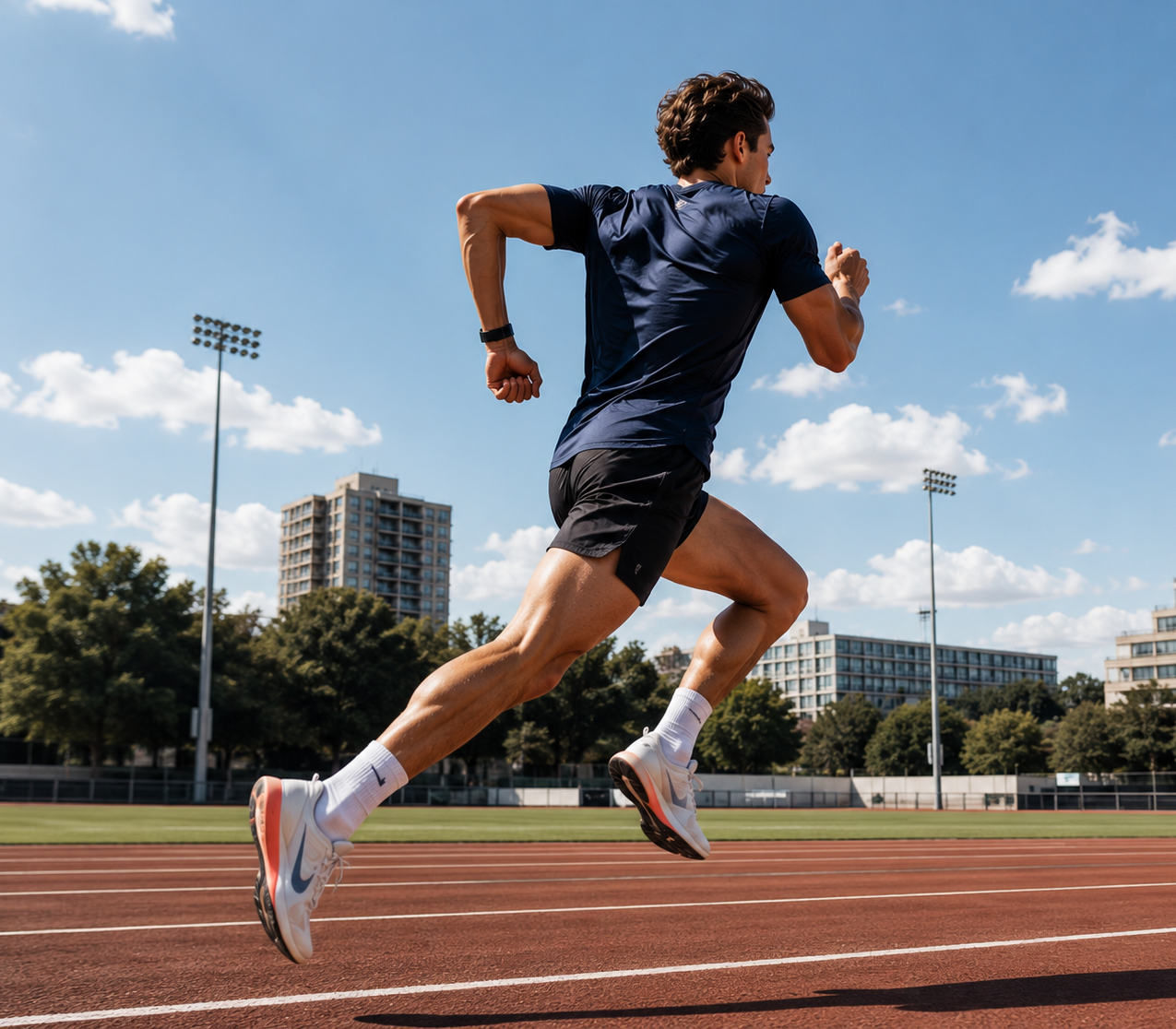 Runner training on a track